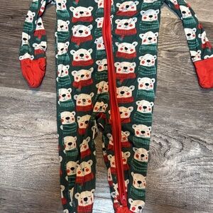 Bear Print Kids One Piece Pajama - Green and Red